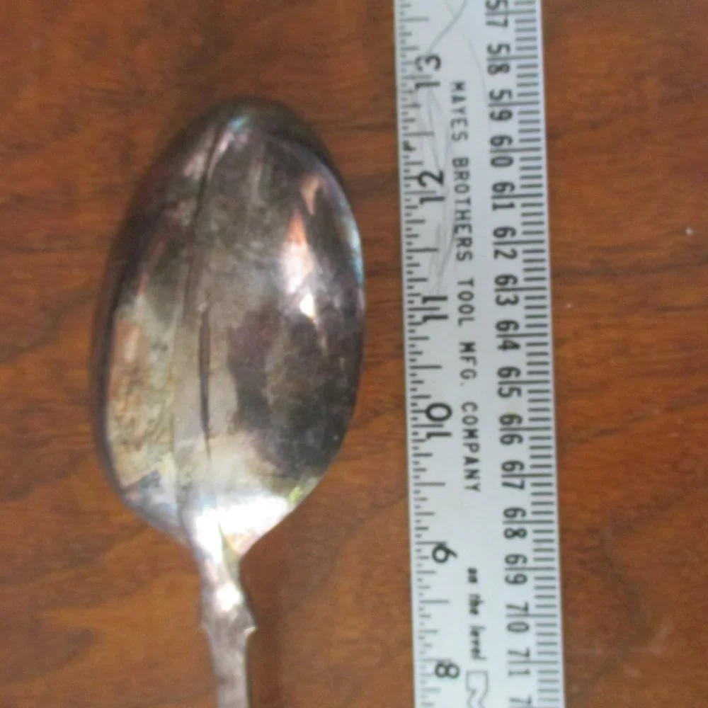 SG Hallmarked England Vintage Silverplate Serving Spoon with blue K&M sleeve